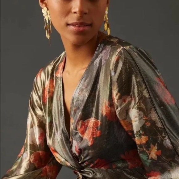 NWT Caballero Anthropologie Deep V-Neck Maxi Floral Dress Size XXS - Picture 4 of 6